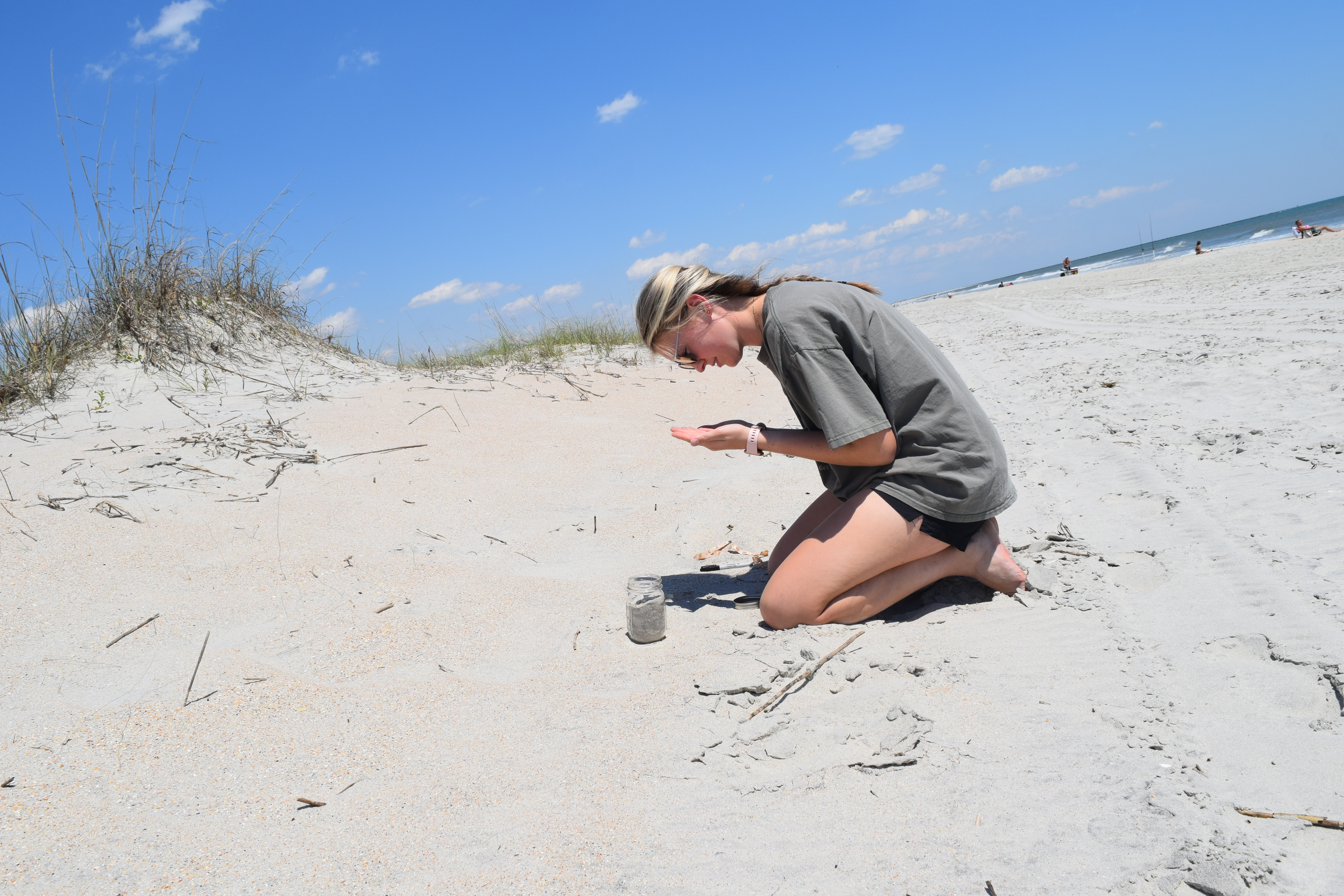 Collecting beach sand for microplastic research